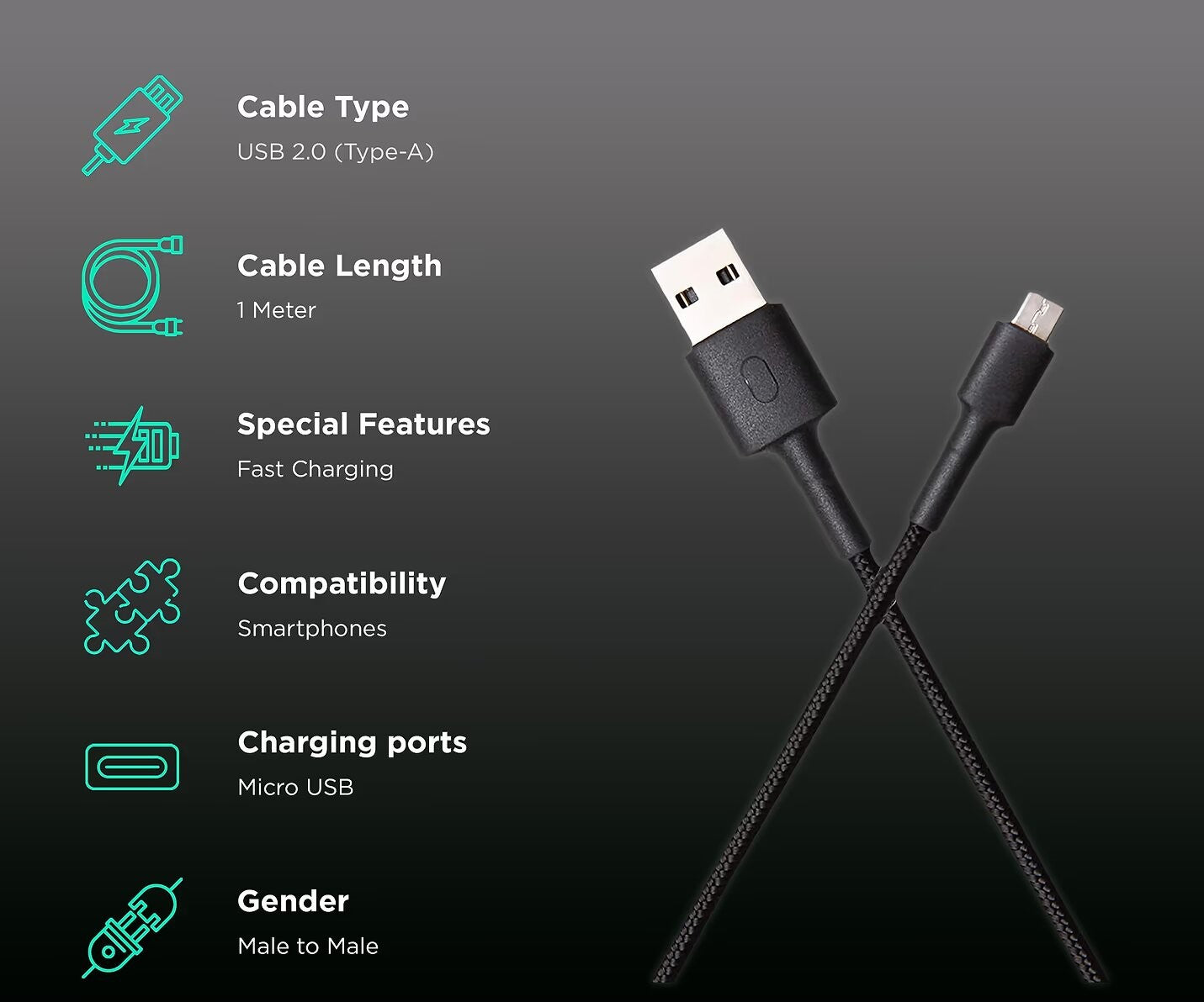 MI Fast Charge Micro USB Cable Black For Redmi Devices